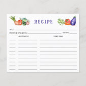 Aquarelle Légumes, Carte de recettes culinaires (Devant)