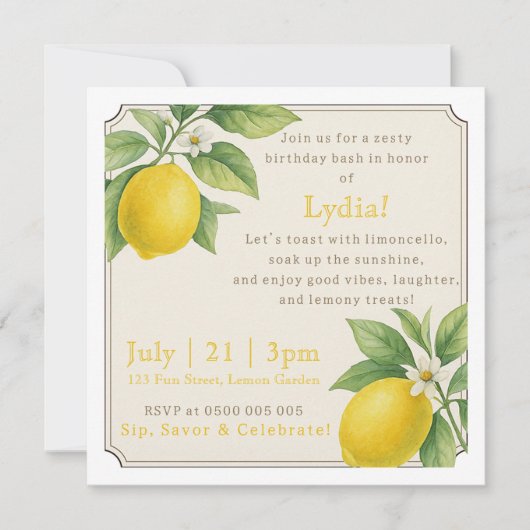 Aquarelle Lemon Invitation d'anniversaire (Devant)