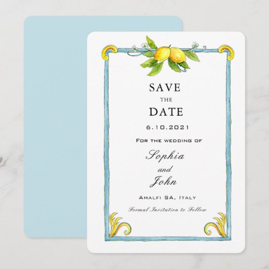 Aquarelle Lemon Vintage save the date (Devant / Derrière)