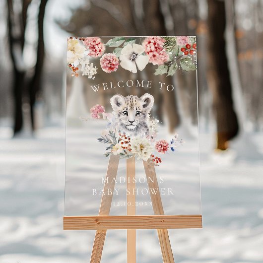 Aquarelle Léopard de neige Baby shower Bienvenue