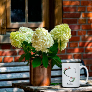 Aquarelle lettre fleur sauvage S tasse de café bla