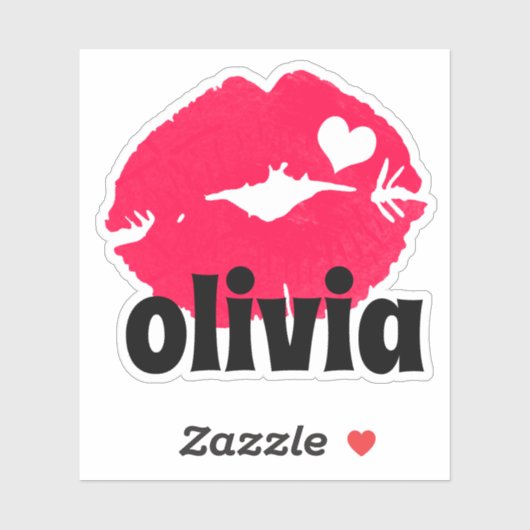 Aquarelle Lèvres Roses Avec Sticker De Nom Du Coeu (Feuille)