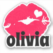 Aquarelle Lèvres Roses Avec Sticker De Nom Du Coeu (Devant)