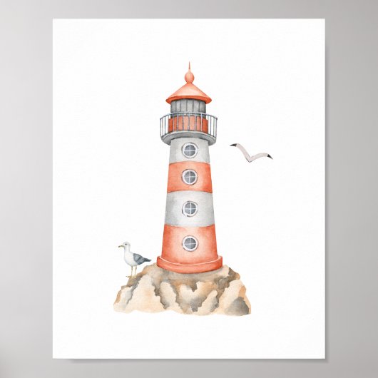 Aquarelle Lighthouse mignon Poster (Devant)