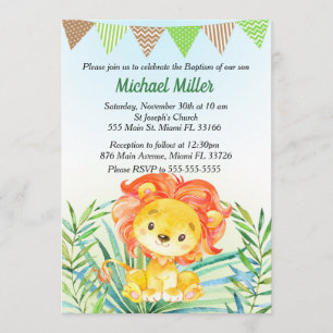 Aquarelle Lion Cub Baptême bébé Invitation
