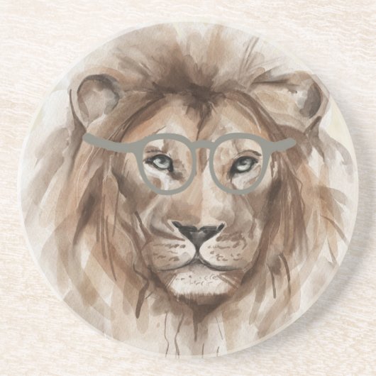 Aquarelle Lion Dessous de verre en Beige & Brown (Devant)