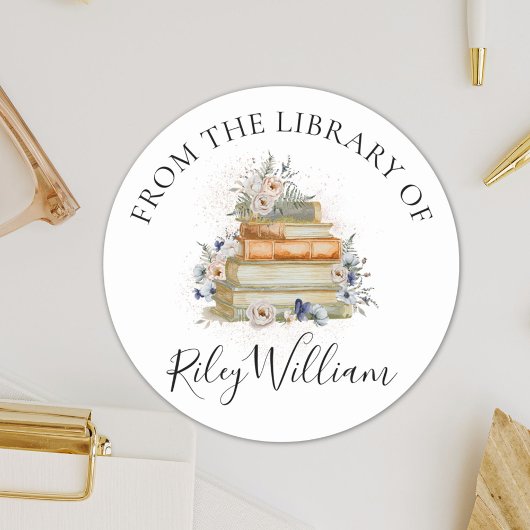 Aquarelle Livre bleu floral Sticker plaque d'immat