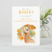 Aquarelle Llama Alpaca - Carte d'invitation d'anni (Debout devant)