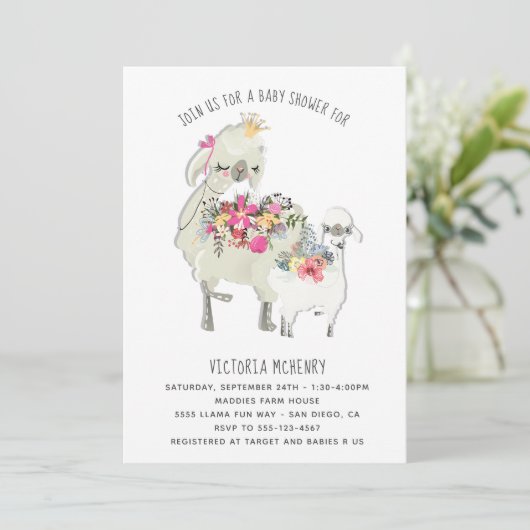 Aquarelle Llama Mamma Baby shower Invitation (Debout devant)