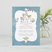 Aquarelle Llama thème Baby shower Invitation (Debout devant)