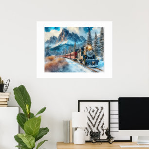 Aquarelle Locomotive Train AI Art Poster
