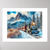 Aquarelle Locomotive Train AI Art Poster (Devant)
