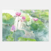 Aquarelle Lotus Rose Fleurs avec Feuille (Devant 2)