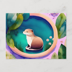 Aquarelle Loutre, Carte Postale Postcrossing