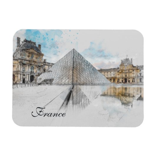 Aquarelle Louvre Magnet - Paris France Travel (Horizontal)