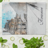 Aquarelle Louvre Paris France Serviette de cuisine (Plié)