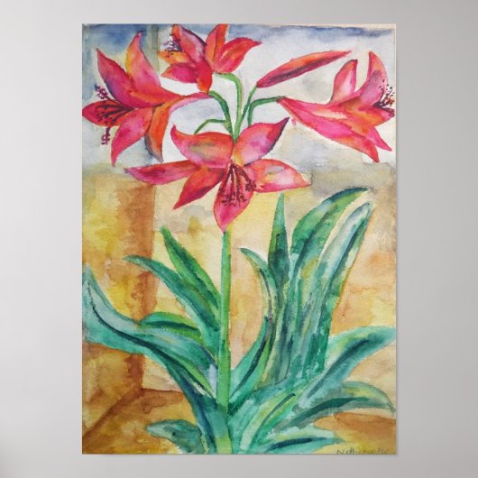 Aquarelle Lys Rouge – Impression d'art mural flora (Devant)