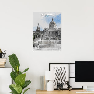 Aquarelle Madrid Skyline Poster - Espagne Cityscap