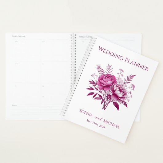 Aquarelle Magenta Peony-Mariage-Planner (Devant avec enveloppe)