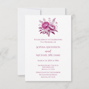 Aquarelle Magenta Peony-Mariage Thème Invitation