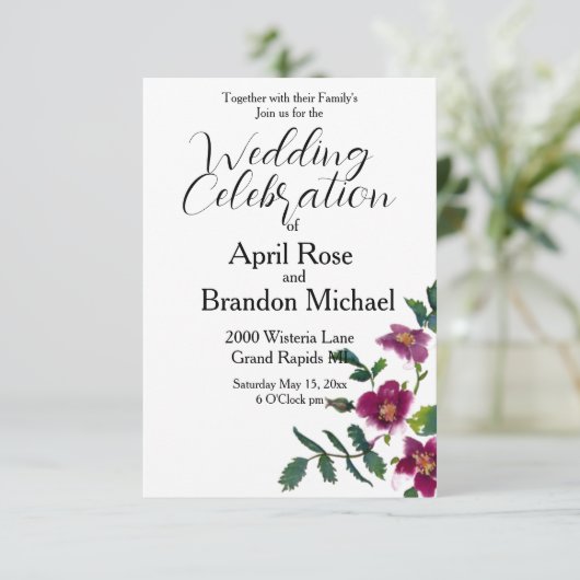 Aquarelle magenta vintage rose invitation (Debout devant)