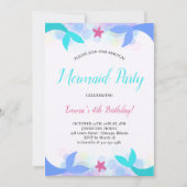 Aquarelle Magique Sirène Invitation Anniversaire (Devant)