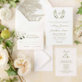Aquarelle Magnolia Mariage Crest Invitation
