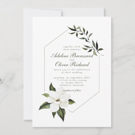 Aquarelle Magnolia Mariage Invitations (Devant)