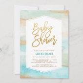 Aquarelle Marbre bébé garçon douche Invitation (Devant)