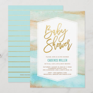 Aquarelle Marbre bébé garçon douche Invitation