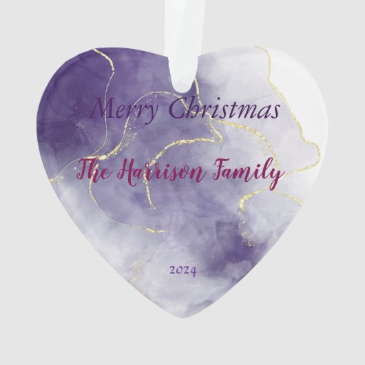 Aquarelle marbre Noël Acrylique Coeur Ornement (dos)