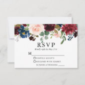 Aquarelle mariage Bourgogne bleu rose floral RSVP (Devant)