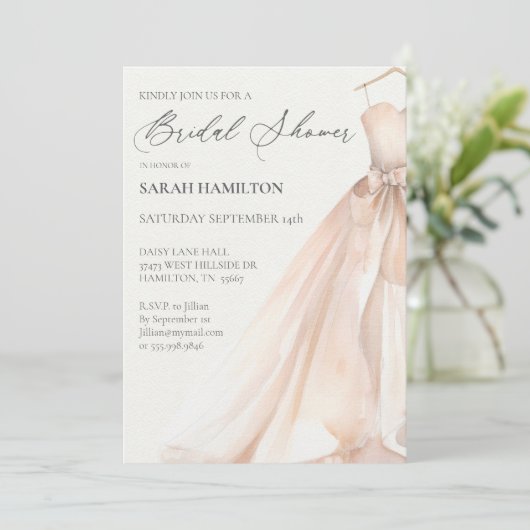 Aquarelle Mariage robe nuptiale douche Invitation (Debout devant)