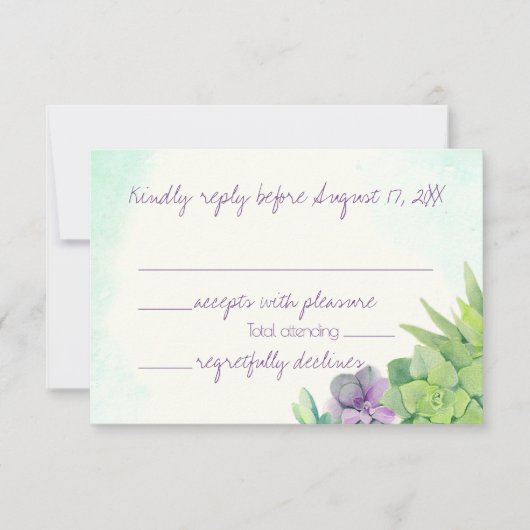 Aquarelle Mariage Succulente RSVP (Devant)