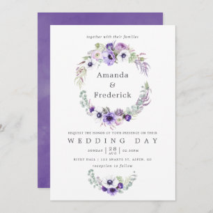 Aquarelle Mariage violet poussiéreuse Invitation f