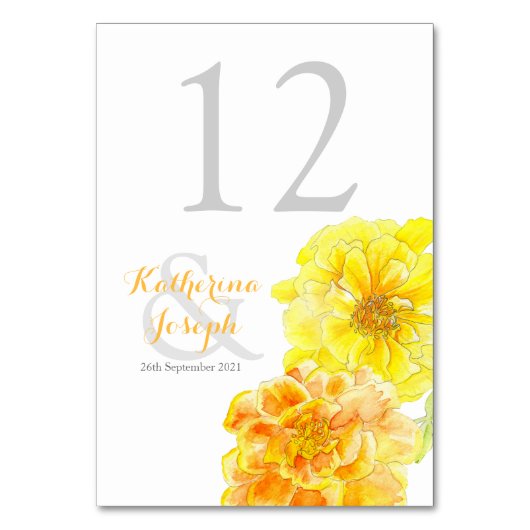 Aquarelle marigolds été mariage numéro de table (Dos)