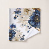 Aquarelle Marine Bleu Blanc Or Floral Argent (Gant de toilette)
