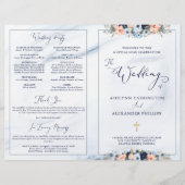 Aquarelle Marine Bleu Floral Mariage Programme de (Devant)