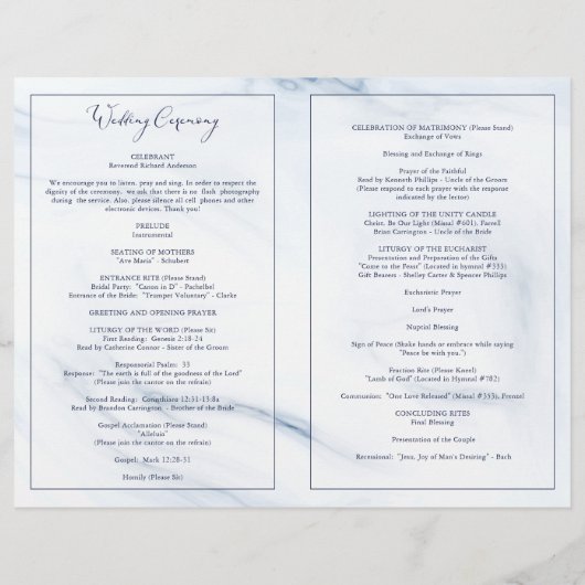 Aquarelle Marine Bleu Floral Mariage Programme de (Dos)