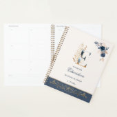 Aquarelle marine bleu & or rose Wedding planner (Devant avec enveloppe)