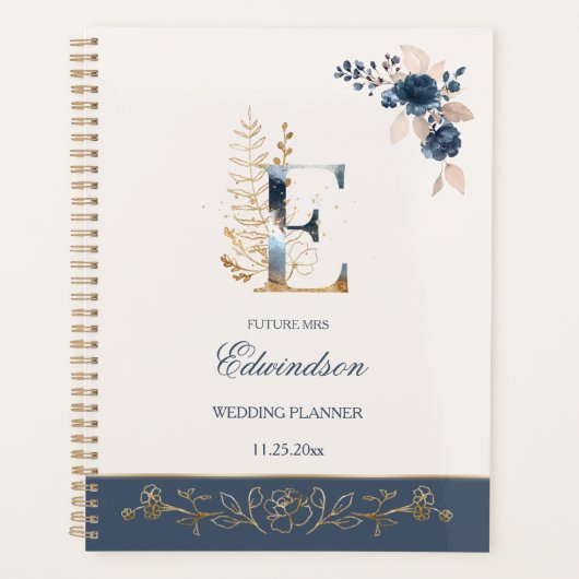 Aquarelle marine bleu & or rose Wedding planner (Devant)