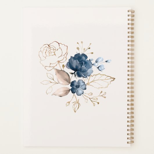 Aquarelle marine bleu & or rose Wedding planner (Dos)