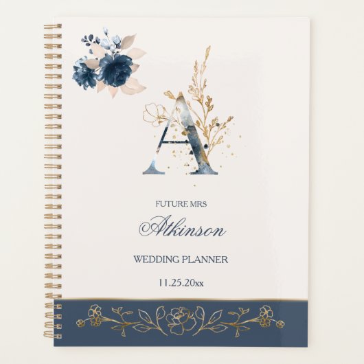 Aquarelle marine bleu & or rose Wedding planner (Devant)