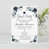 Aquarelle Marine Blue Floral Invitation (Debout devant)