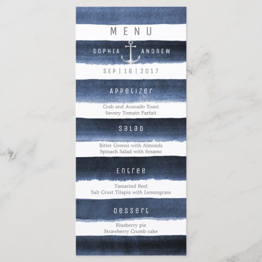 Aquarelle marine rayures de plage menu mariage (Devant)