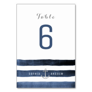 Aquarelle marine rayures de plage numéro de table