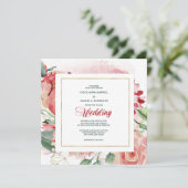 Aquarelle Marsala Rouge Floral Faire-part de maria (Debout devant)