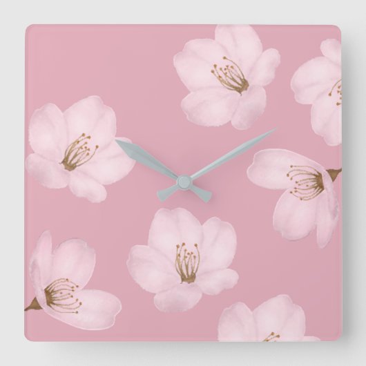 Aquarelle Mauve Cerisier Blossom Horloge murale (Recto)