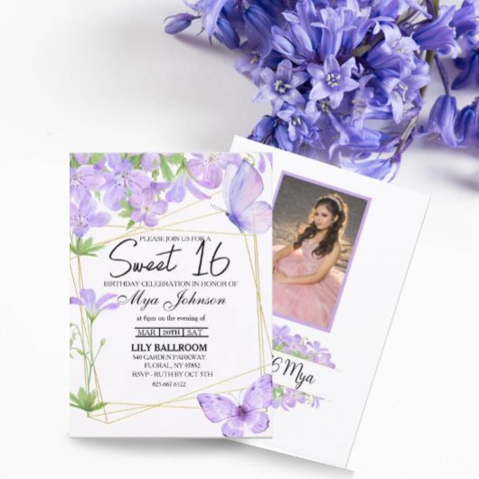 Aquarelle mauve de lys pourpre doux 16 Invitation