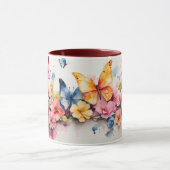 Aquarelle Mélange Beurre Maroon Fleurs Mug (Centre)